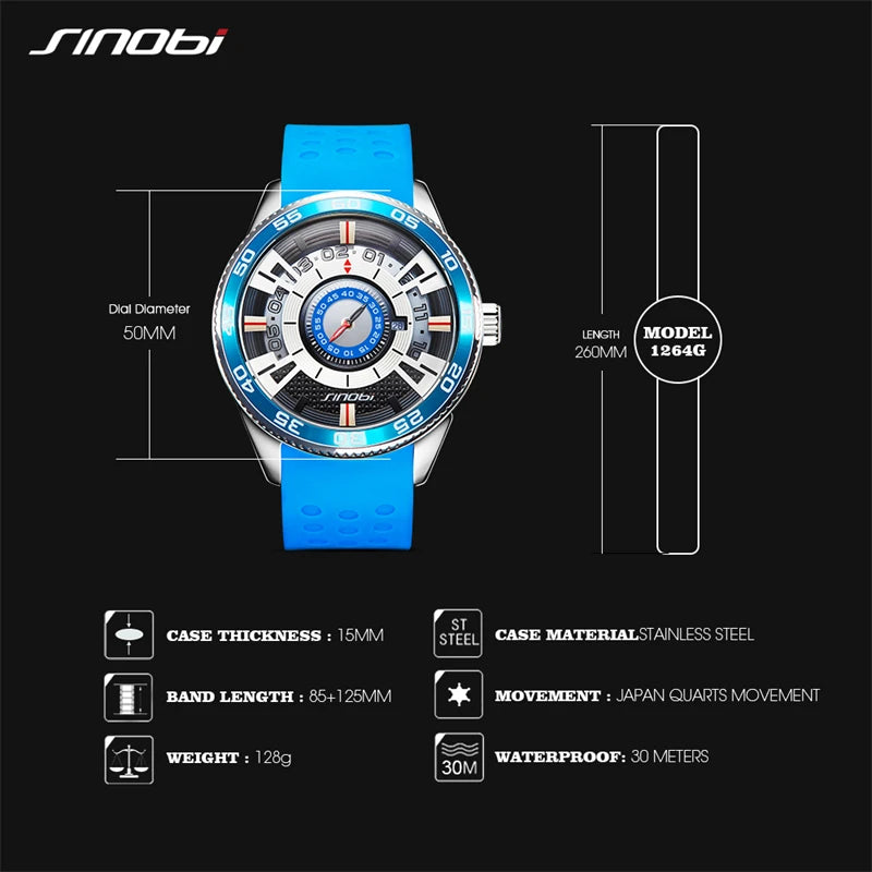 SINOBI High Quality Creative Car Dashboard Man's Watches Men's Luxury Stainless Steel Wristwatches Sports Top Clock Reloj Hombre
