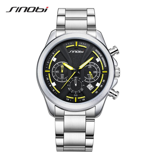 Sinobi brand men's watches new styles chronograph man's quartz wrist watches fashion stainless steel best gifts calendar clock