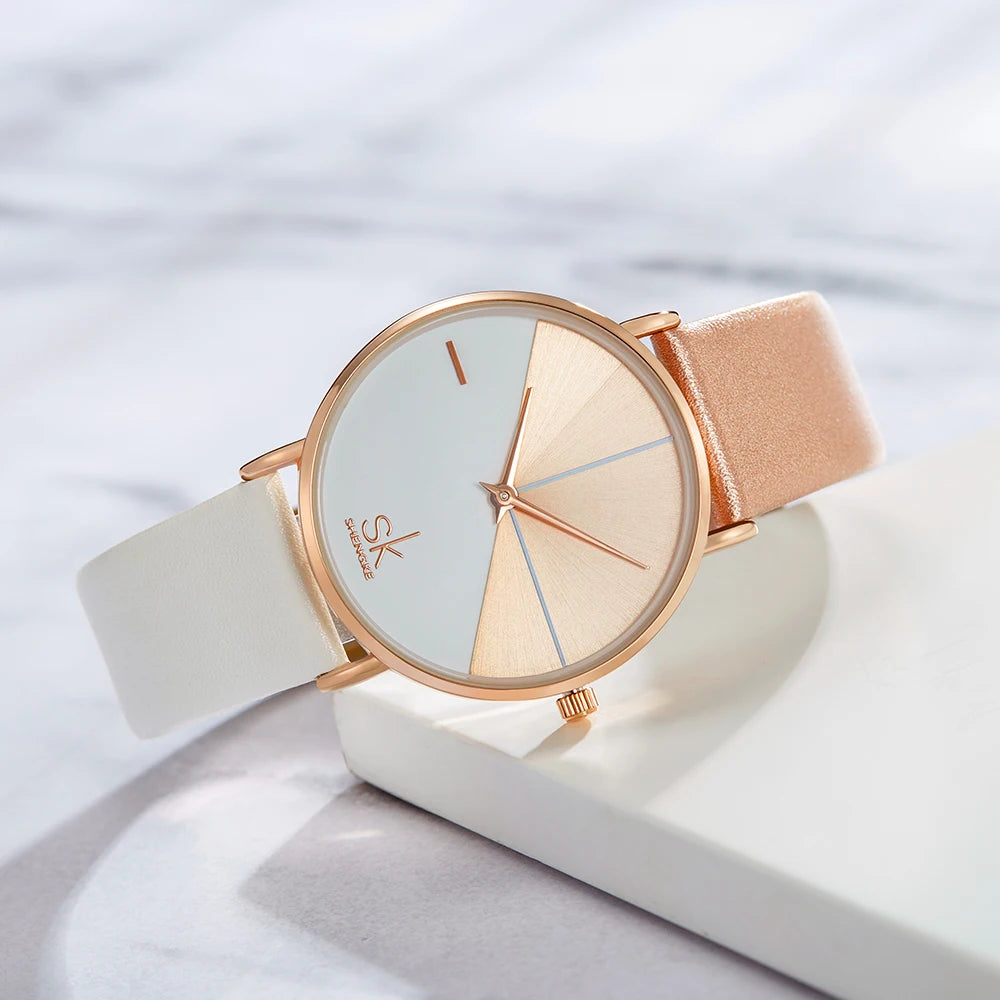 SK Top Luxury Leather Watches Women Creative Fashion Quartz Watches For Reloj Mujer Ladies Wrist Watch SHENGKE Relogio Feminino