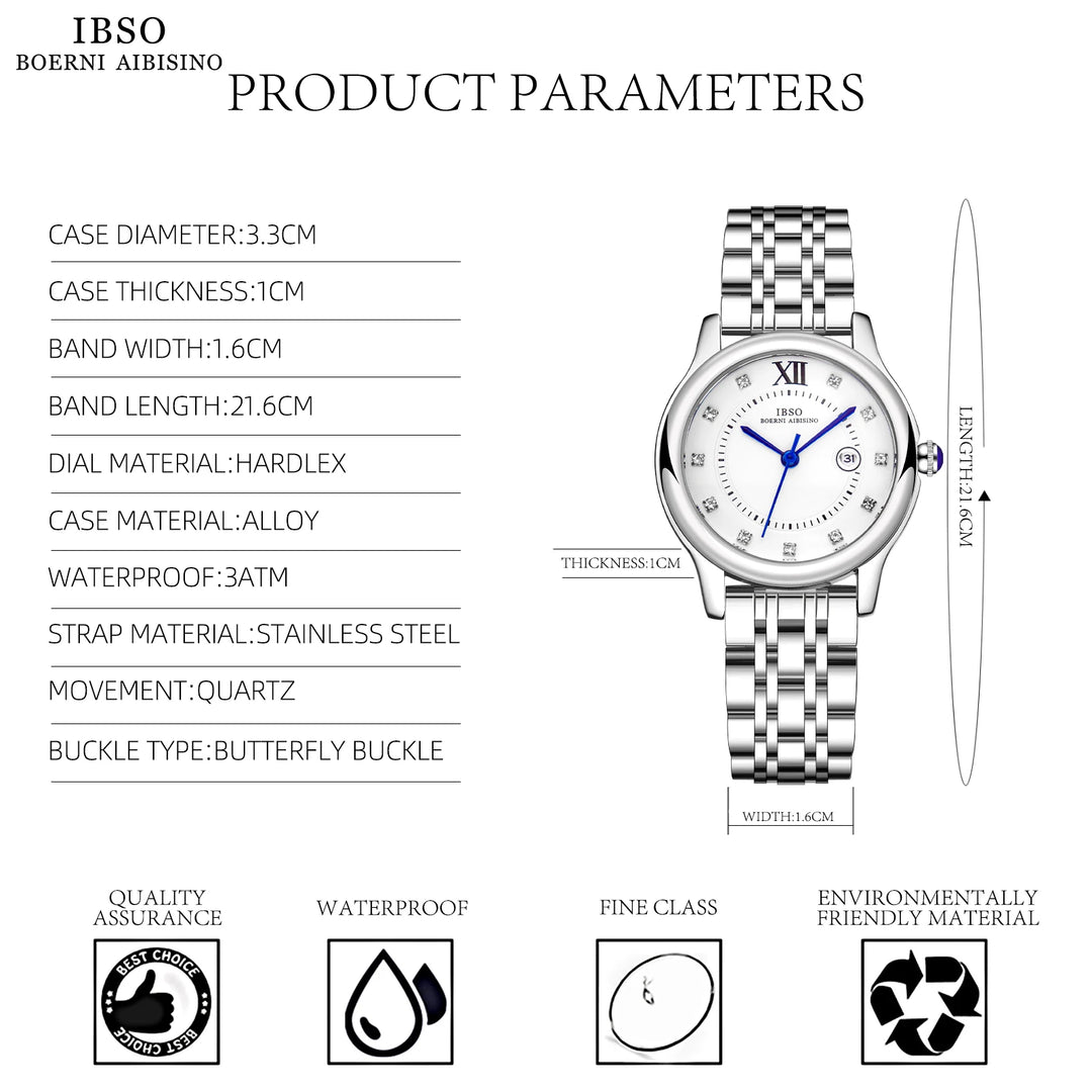 IBSO 2026 New Ladies Luxury Style Quartz Watches Super Simple Stainless Steel Strap Waterproof Dial Waterproof 30 Fashion Style