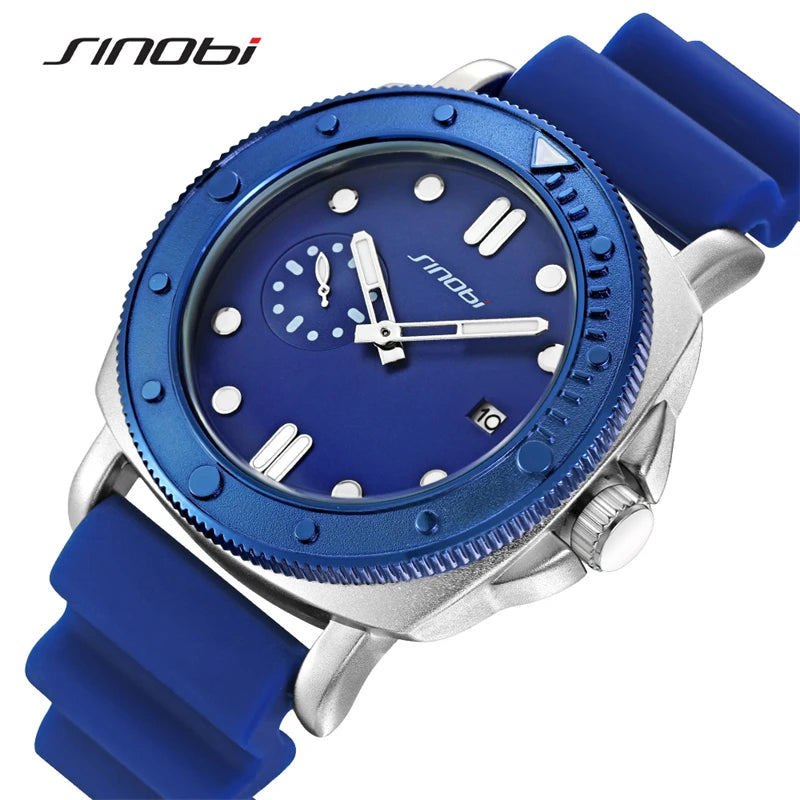 SINOBI Fashion Design Men's Watches Top Brand Rubber Strap Man's Quartz Wristwatches Creative Styles Male Best Gift Clock