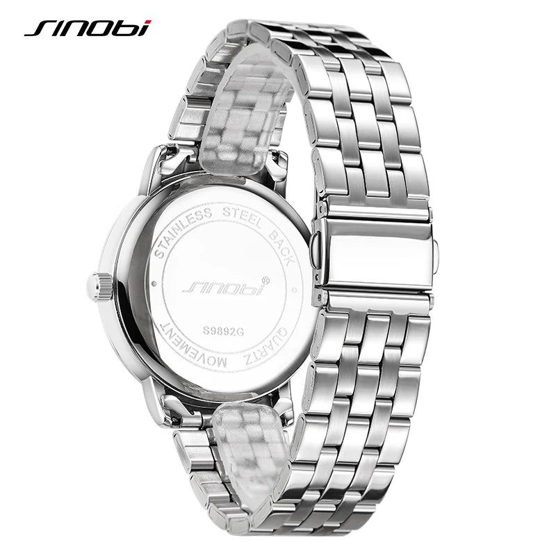 SINOBI Top Brand Men's Quartz Watches Fashion Design Man's Wristwatches Calendar Weekly Display Top Luxury Gifts Clock Stainless