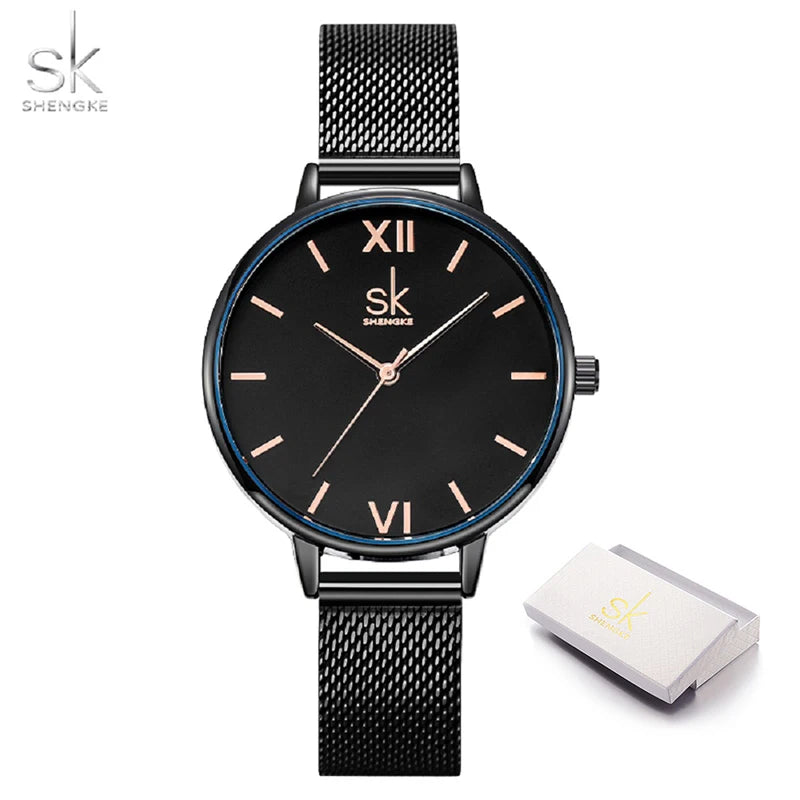 Shengke SK Top Watches Women Brand Leather Quartz Wristwatches Luxury Design Clock for Ladies Charm Flowers Dial Montre Femme