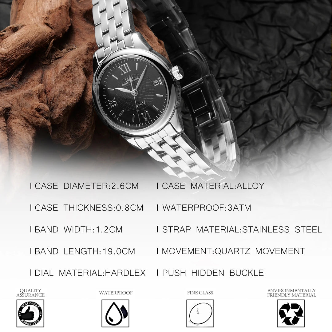 IBSO 2026 New Women Watch Quartz Movement Calendar Function Classic Style Stainless Steel Strap Elegant Lady Clock