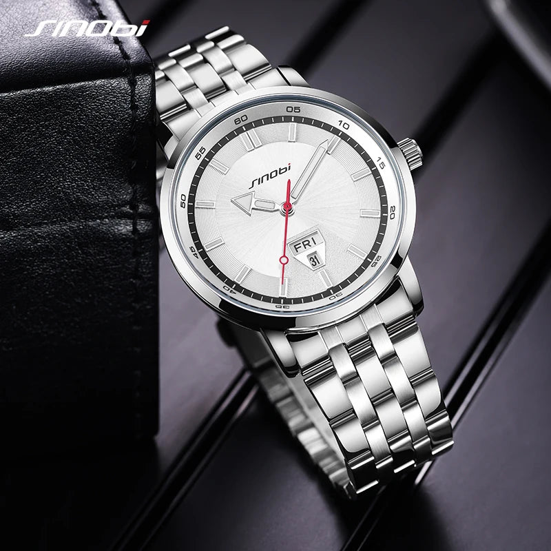 SINOBI Top Brand Men's Quartz Watches Fashion Design Man's Wristwatches Calendar Weekly Display Top Luxury Gifts Clock Stainless