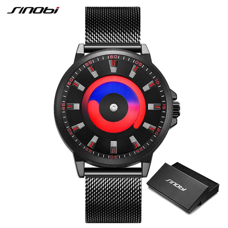 Sinobi Creative Design Mens Watches Fashion Mesh Strap Man's Quartz Wristwatches Colorful Vortex Sky Clock For Male Relogio