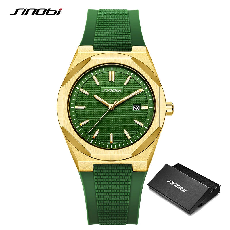 SINOBI New Fashion Design Men's Quartz Watches Original Style Man's Wristwatches Silicone Strap Top Brand Male Best Gifts Clock
