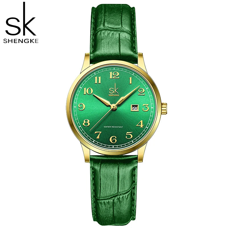 Shengke Fashion Diamond Woman Watches Green Dial Beauty Women Quartz Wristwatches Original Design Ladies Clock Relogio Feminino
