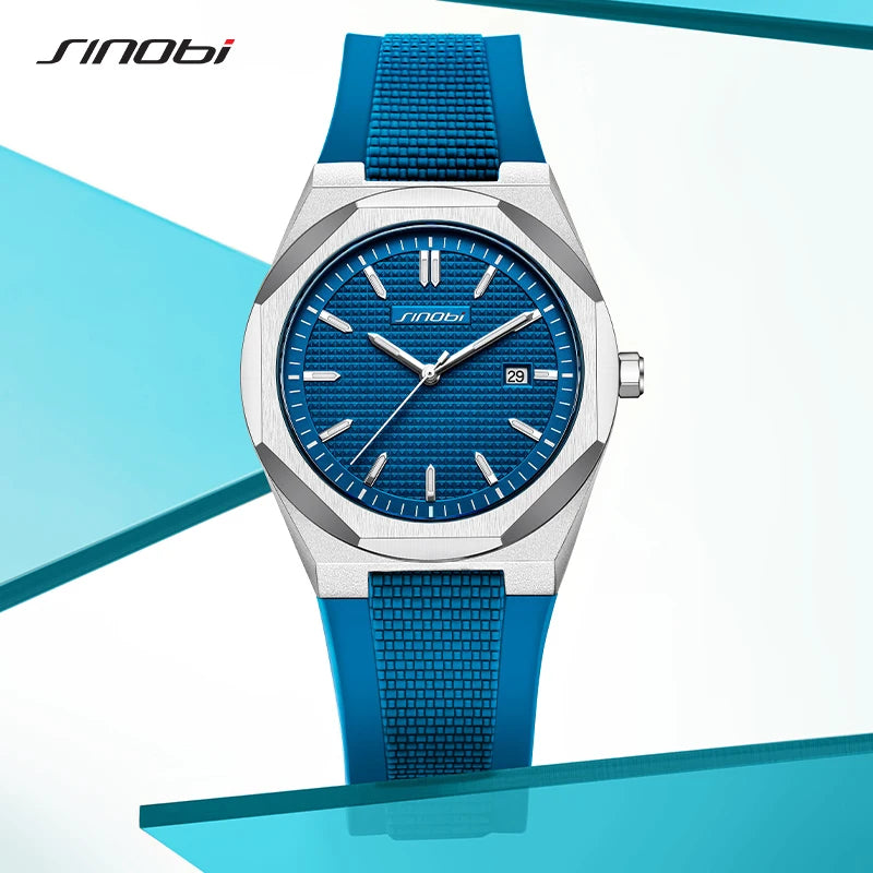 SINOBI New Fashion Design Men's Quartz Watches Original Style Man's Wristwatches Silicone Strap Top Brand Male Best Gifts Clock