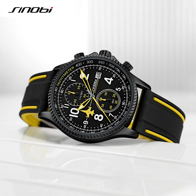New SINOBI Creative Design Airplane Chronograph Men's Watches Original Geneva Calender Man Quartz Wristwatches Top Sports Clock