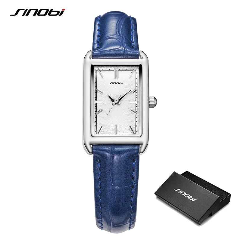 SINOBI Fashion Ladies Leather Strap Watch Women's Watches Elegant Rectangle Womans Quartz Wristwatches Female Clock Montre Femme