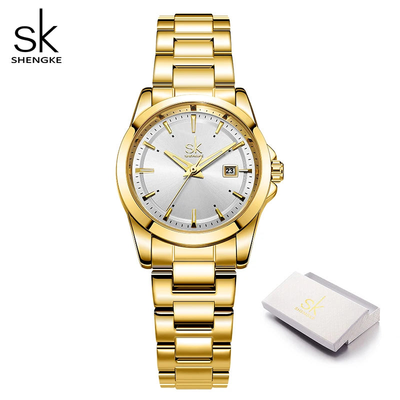 Shengke Fashion Design Women's Wristwatches Top Styles Woman's Quartz Watches Calendar Original Ladies Best Gifts Clock