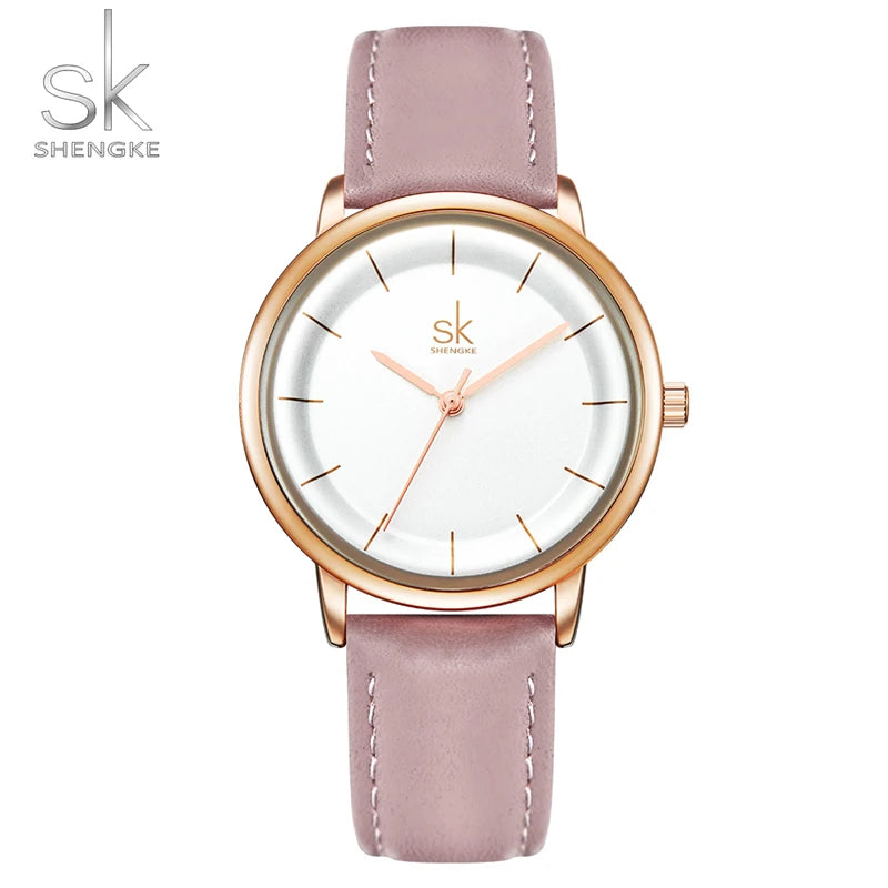 Shengke Women Watches Simple Fashion Female Leather Quartz Wrist Watch Ladies Waterproof Clock Girl Gift Relogio Feminino