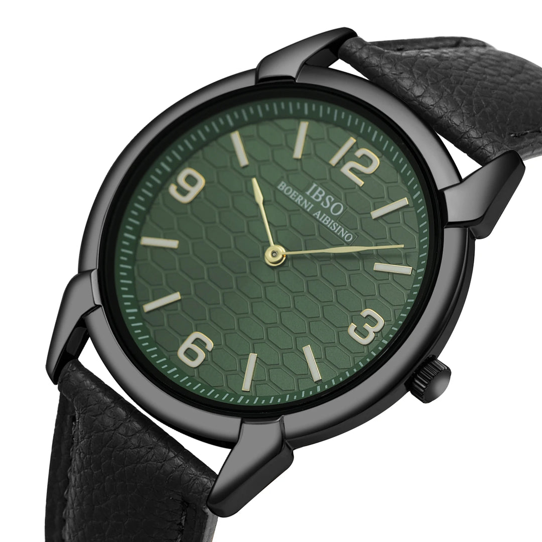 IBSO New Men Quartz Watches 2026 New Style Genuine Leather Strap 3ATM Waterproof 2Hands Stainless Steel Back Case