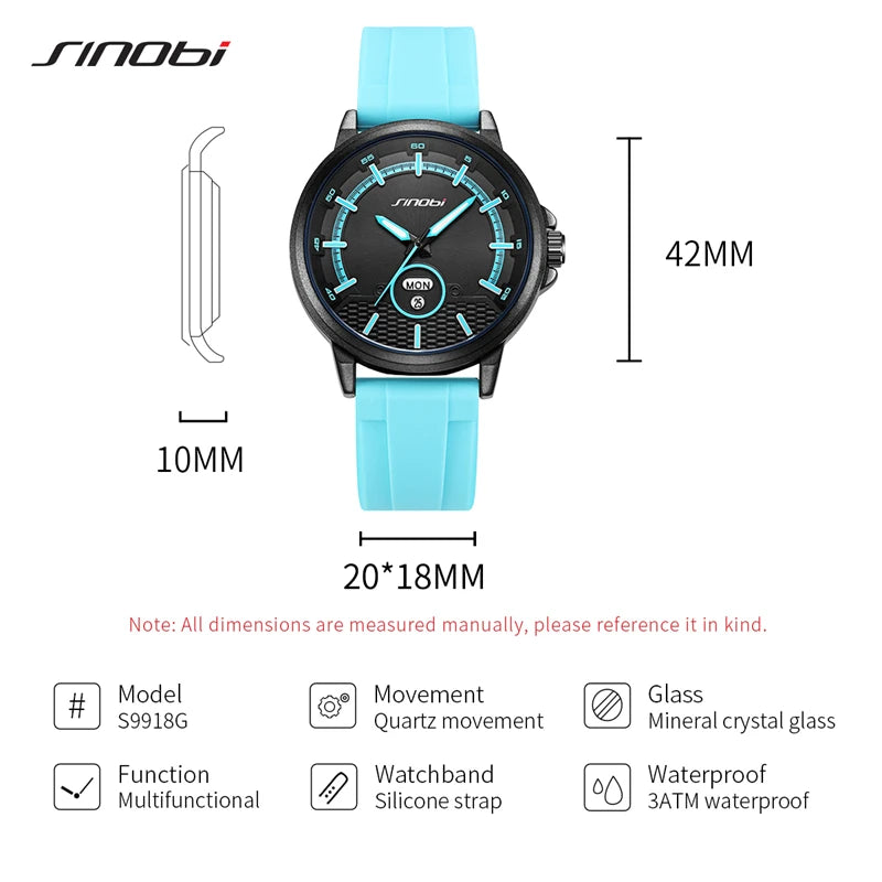 SINOBI New Design Men's Watches Fashion Man's Sports Quartz Watch Calendar Week Display Best Gifts Clock Top Brand Wristwatches