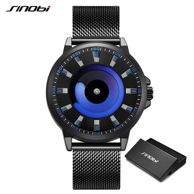 Sinobi Creative Design Mens Watches Fashion Mesh Strap Man's Quartz Wristwatches Colorful Vortex Sky Clock For Male Relogio