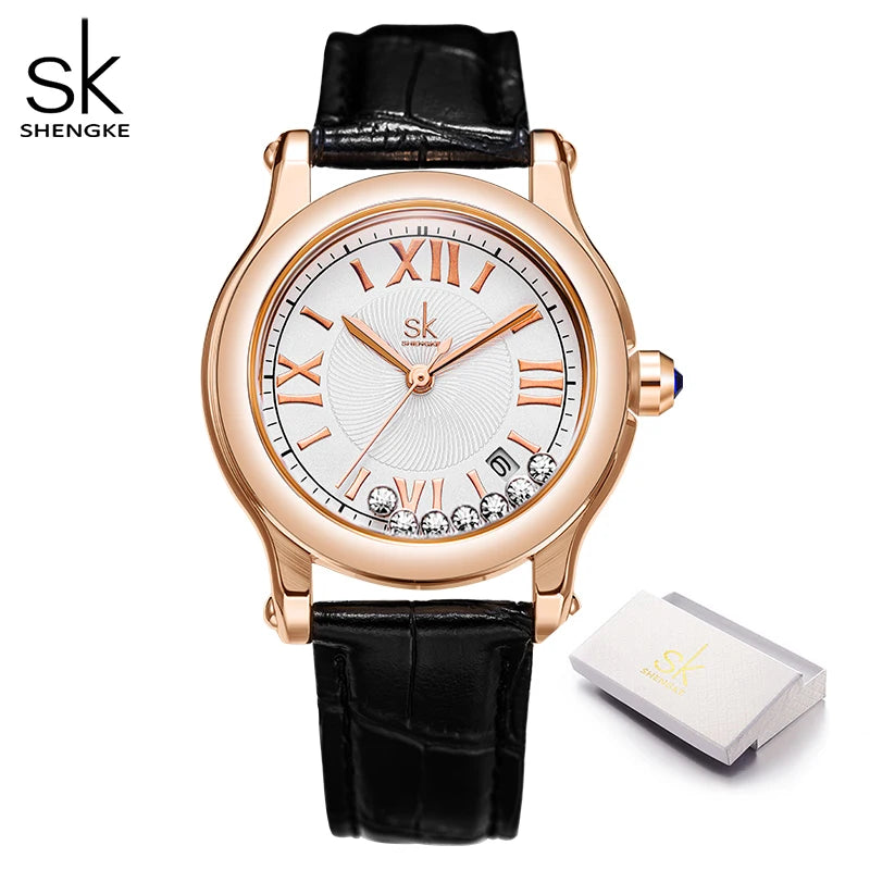 Shengke Fashion Diamond Women Watches New Luxury Leather Strap Woman Quartz Wrist watches Gift Clock for Lady Relogio Feminino