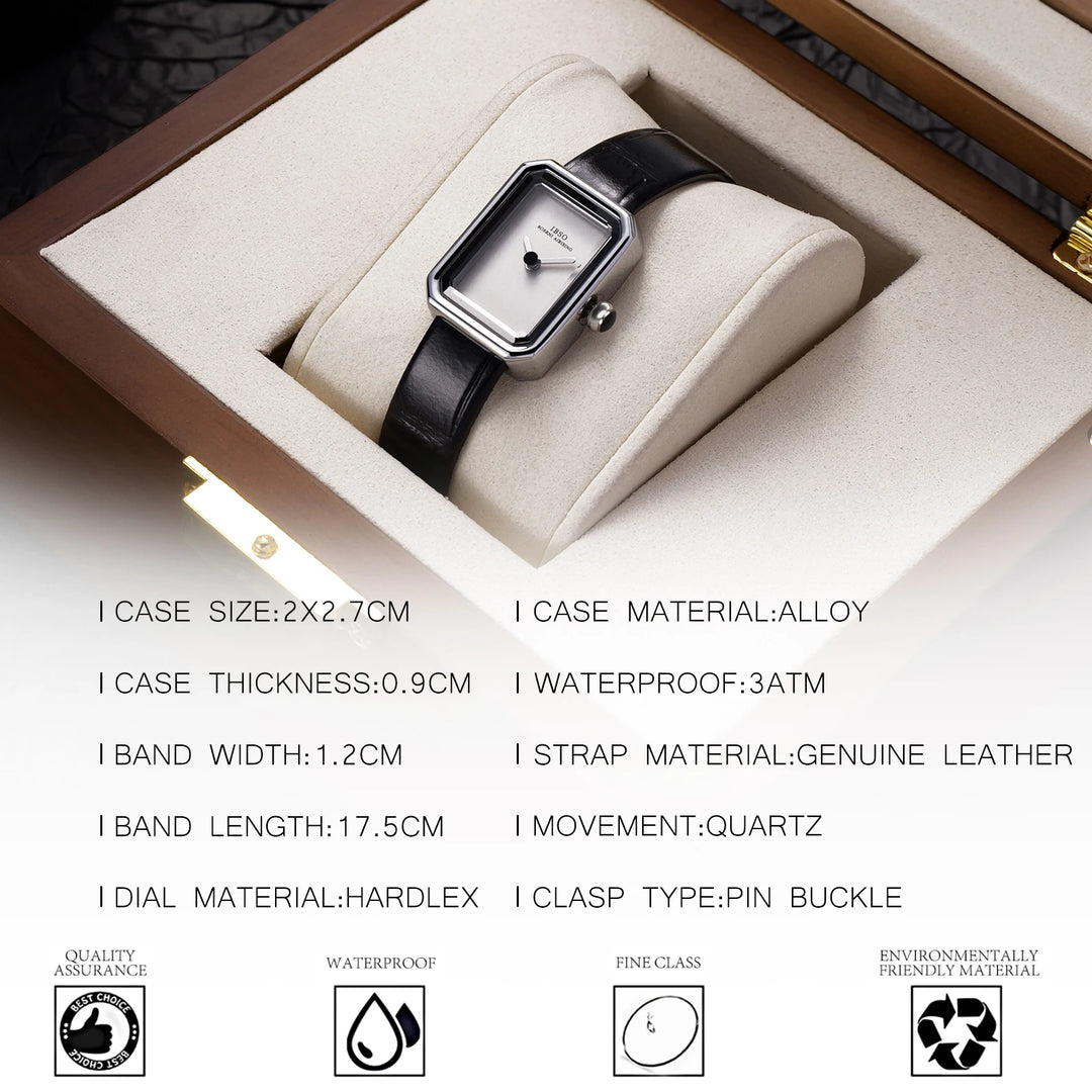 IBSO 2025 New Women Quartz Watch Rectangle Case Genuine Leather Strap 3ATM Waterproof Japanese Quartz Movement WristWatches Lady