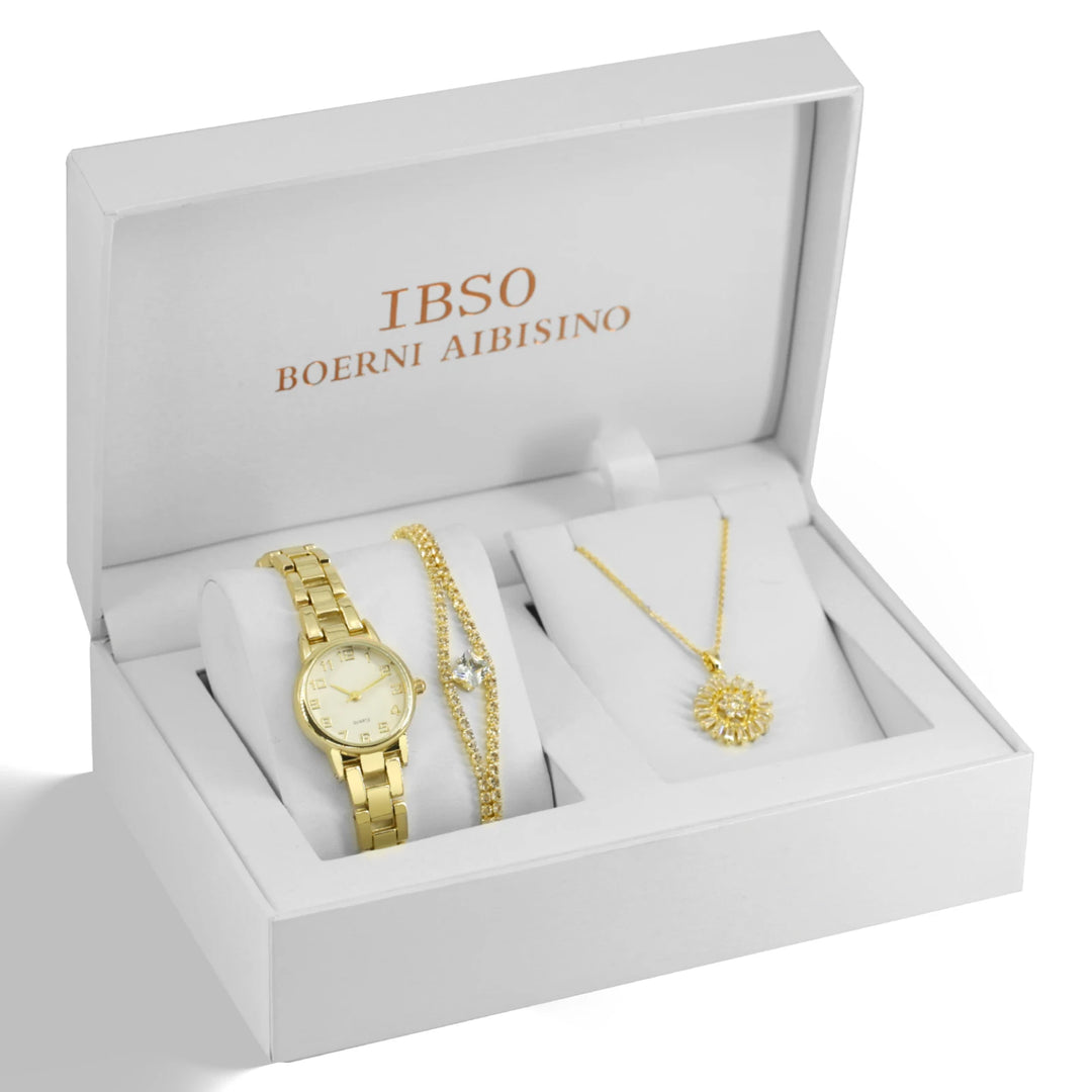 IBSO Cheap Top Brand Women Luxury Gold Watch Necklace Set Female Jewelry Set Fashion Creative Crystal Quartz Watch Lady's Gift
