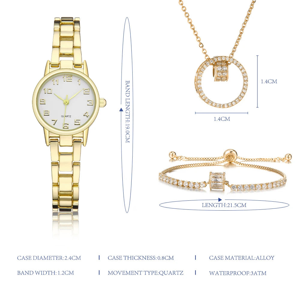 IBSO Cheap Top Brand Women Luxury Gold Watch Necklace Set Female Jewelry Set Fashion Creative Crystal Quartz Watch Lady's Gift