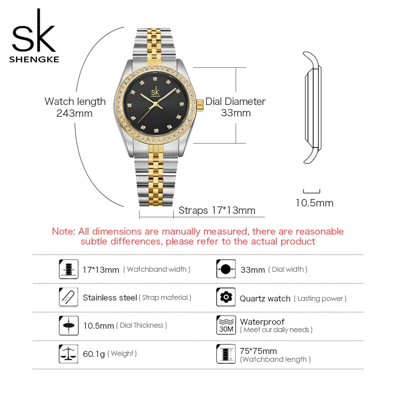 Shengke Women Watches Fashion Geneva Designer Ladies Watch Luxury Brand Diamond Quartz Gold Wrist Watch Gifts For Women Relogio