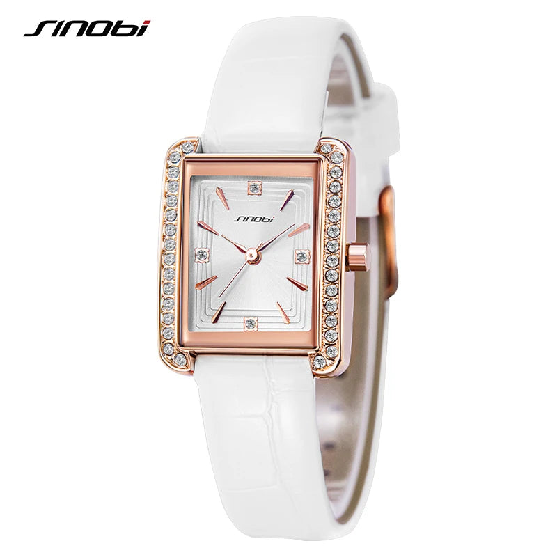 Sinobi New Elengant Women Watches Fashion Luxury Leather Strap Rectangle Dial Japanese Quartz Movement Wristwatch Ladies Watch