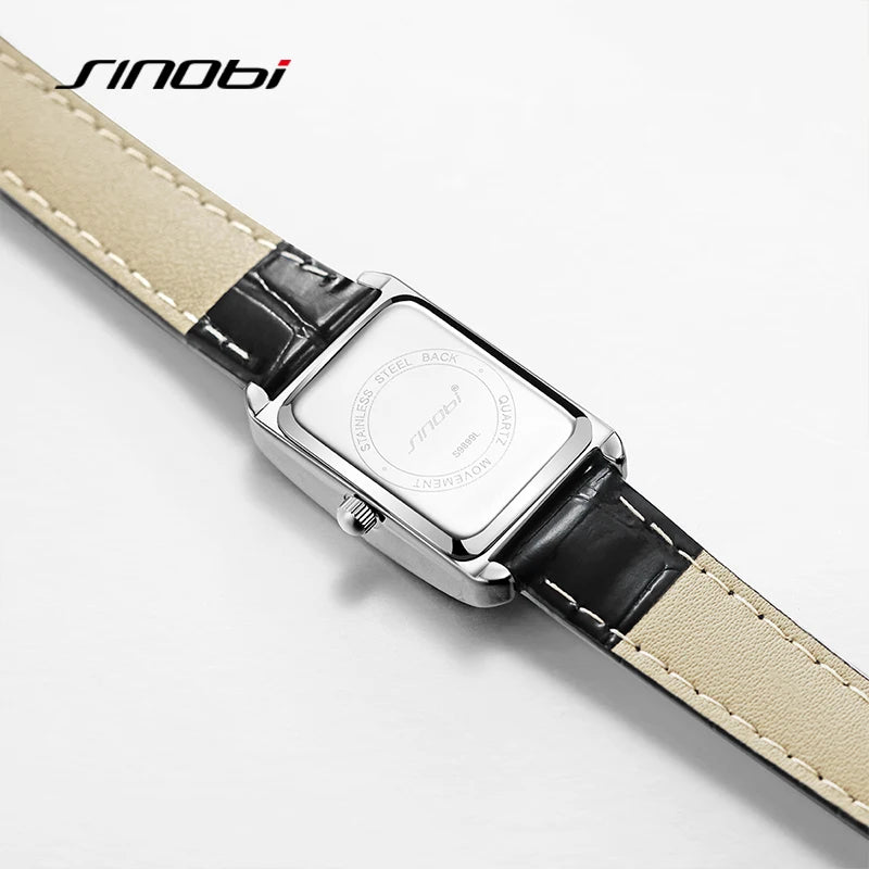 SINOBI Fashion Ladies Leather Strap Watch Women's Watches Elegant Rectangle Womans Quartz Wristwatches Female Clock Montre Femme
