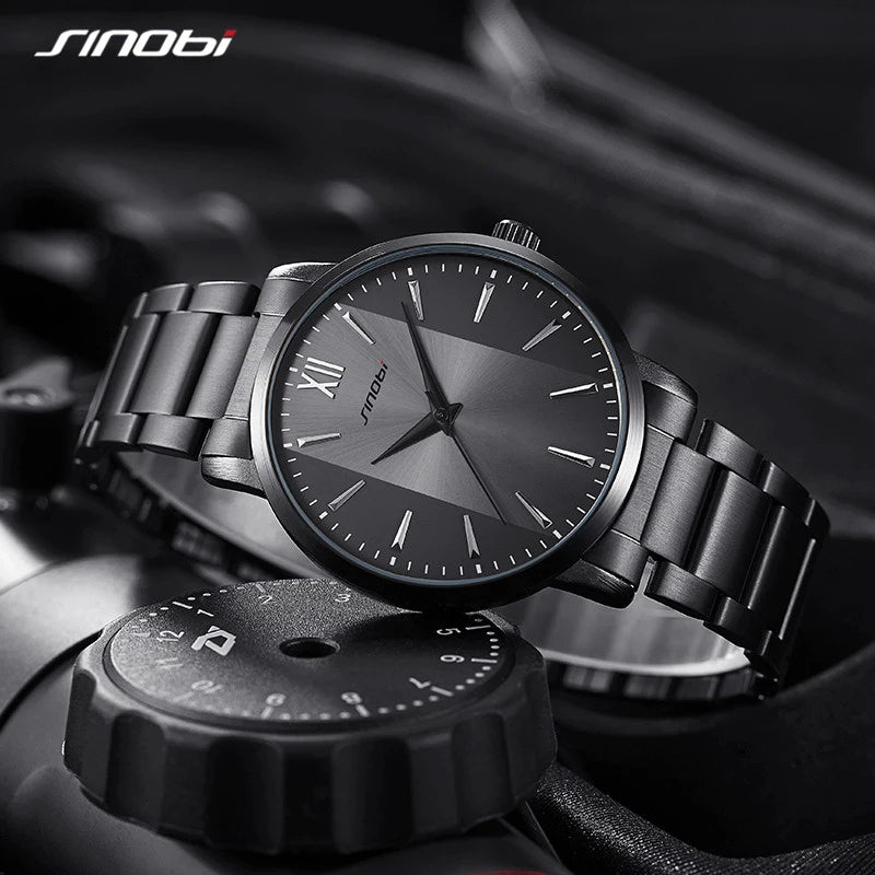 SINOBI Top Luxury Man Watch Business Waterproof Male Stainless Steel Quartz Wristwatches Men's Brand Clock Casual Reloj Hombre