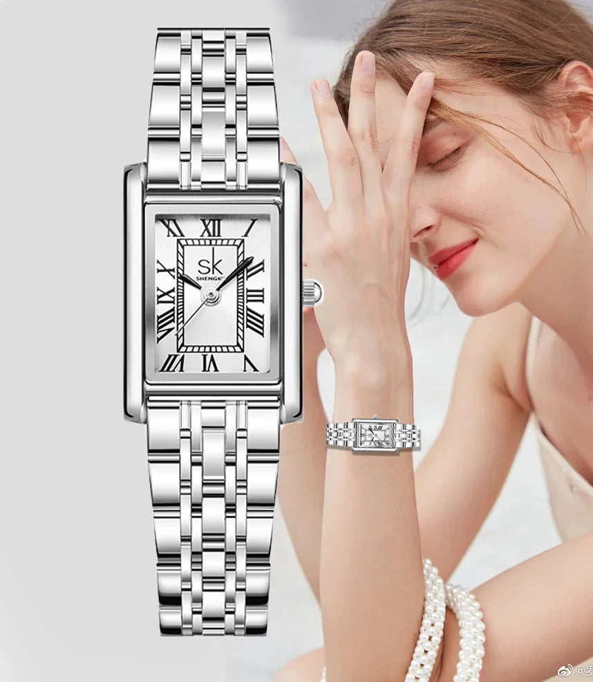 Shengke Ladies Watches Original Rectangle Leather Strap Women's Quartz  Wristwatches Best Gifts Clock Reloj Mujer Dropshipping
