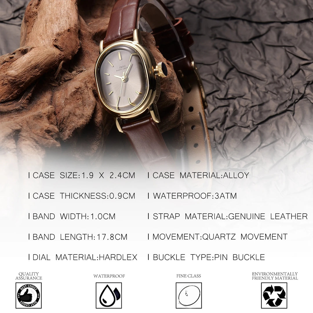 IBSO 2025 New Small Women Quartz Watches Ladies Wristwatches Genuine Leather Strap Stainless Steel Back Case Hook Buckle Watch