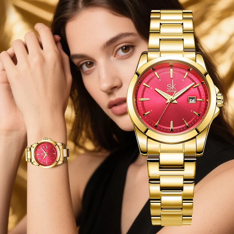 Shengke Fashion Design Women's Wristwatches Top Styles Woman's Quartz Watches Calendar Original Ladies Best Gifts Clock