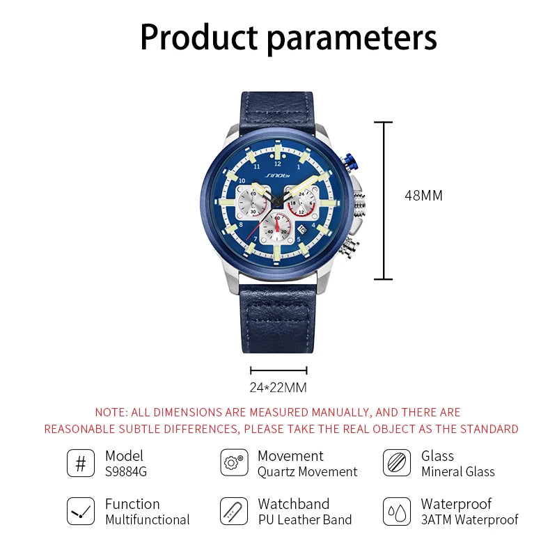 SINOBI New Luxury Brand Men Analog Leather Sports Watches Men's Army Military Watch Male Date Quartz Clock Relogio Masculino