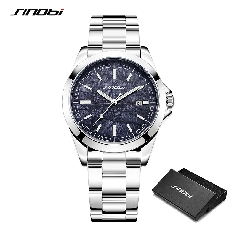 SINOBI High Quality Men's Quartz Watches Original Design Man's Casual Wristwatches Calendar Stainless Steel Male Clock Best Gift