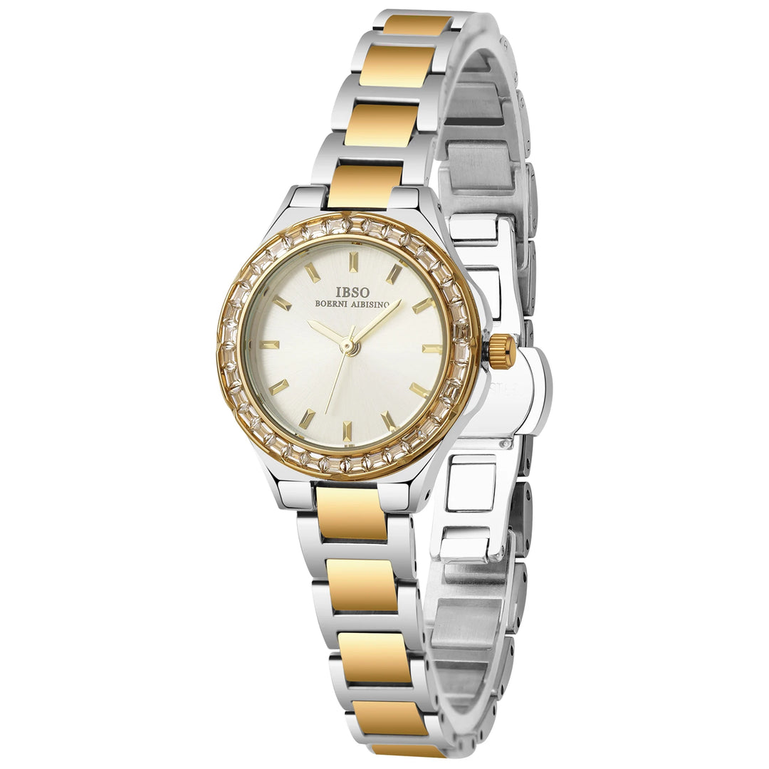 IBSO Small Round Cute Quartz Watch Stainless Steel Strap 3ATM Waterproof Women Luxury Watch S1081L