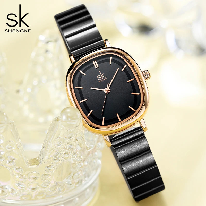 Shengke Relogio Feminino Women's Watches Fashion Black Top Luxury Ladies Quartz Wristwatches Elegant Woman's Clock HM New Design