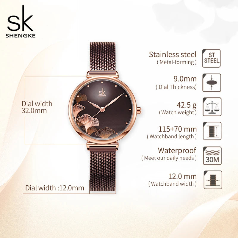 Shengke Originale Design Woman Watches Fashion Lucky Clover Fashion Women's Quartz Wristwatches Top Luxury Elengent Female Clock
