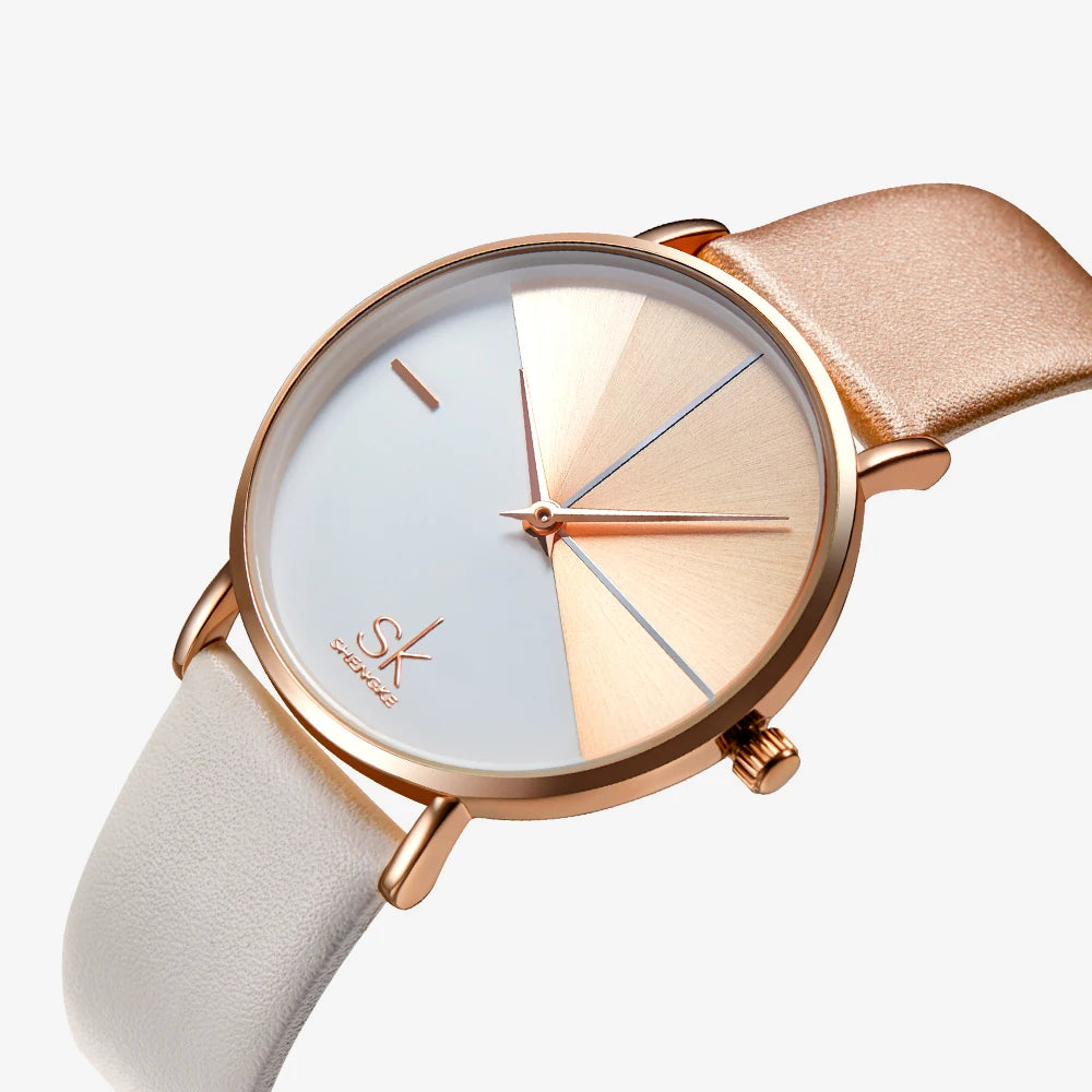 SK Top Luxury Leather Watches Women Creative Fashion Quartz Watches For Reloj Mujer Ladies Wrist Watch SHENGKE Relogio Feminino