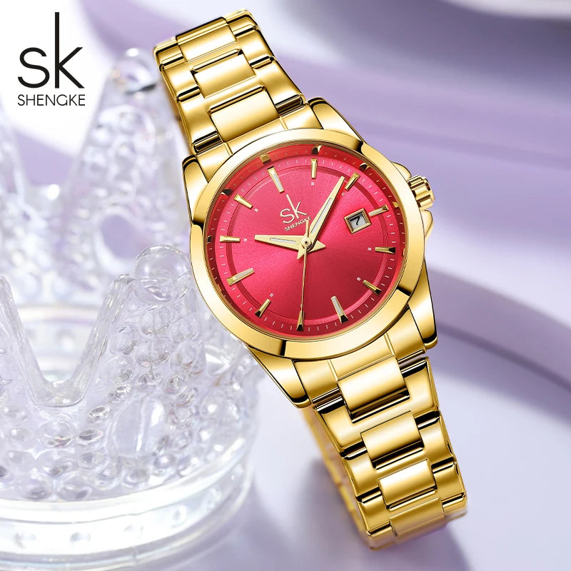 Shengke Fashion Design Women's Wristwatches Top Styles Woman's Quartz Watches Calendar Original Ladies Best Gifts Clock