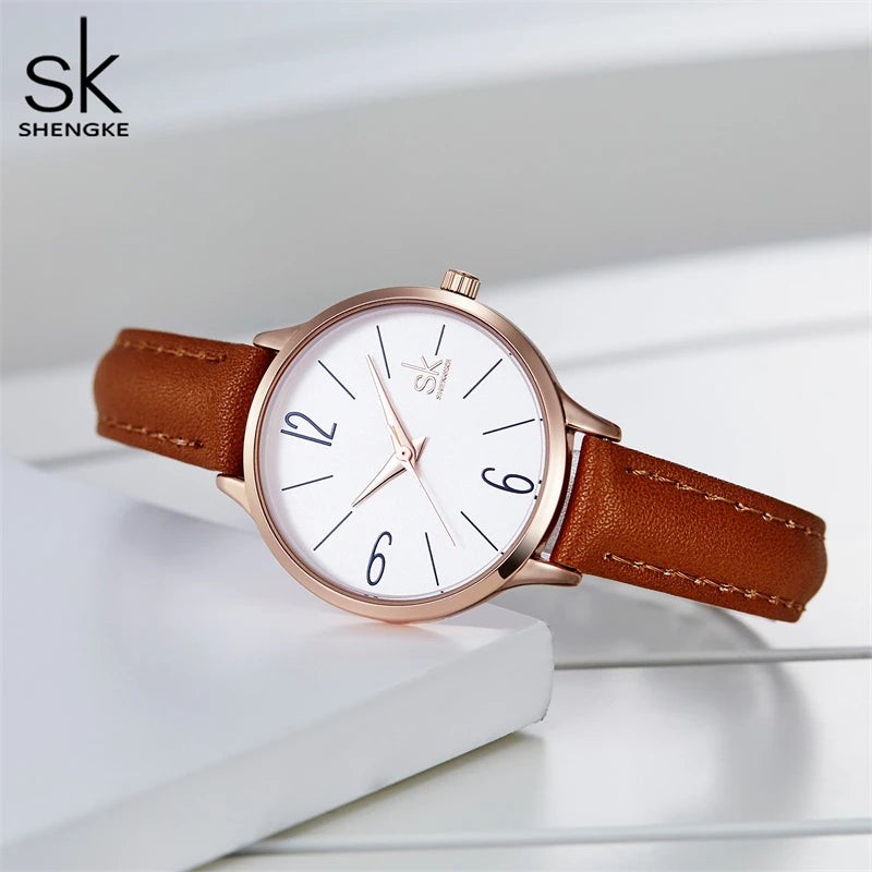 Shengke new watch women Casual Leather Female's Watches Girl Wristwatches Japanese Quartz Clock Relogio Feminino Reloj Mujer