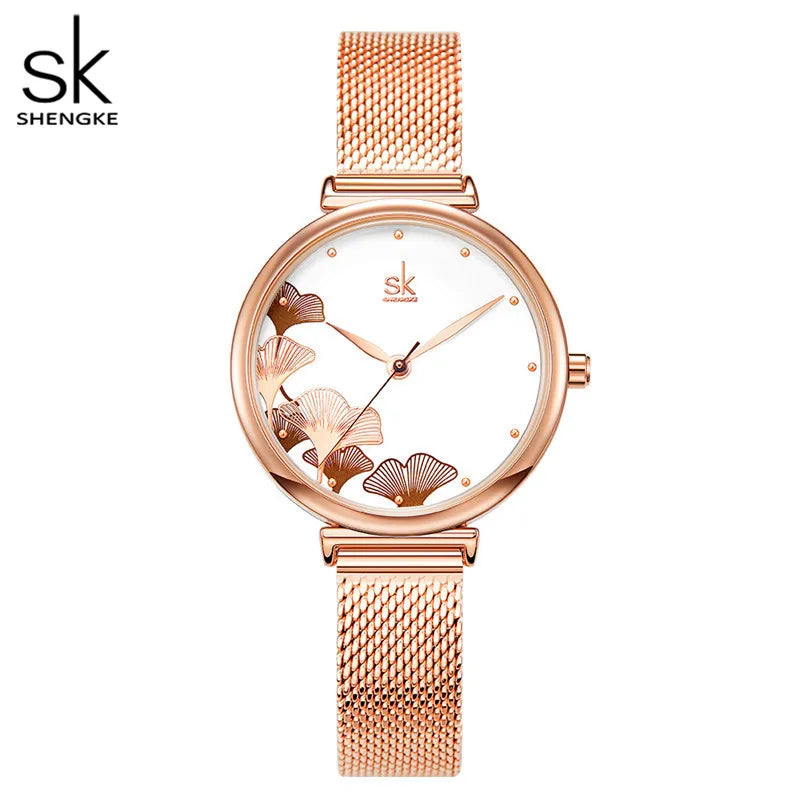 Shengke Originale Design Woman Watches Fashion Lucky Clover Fashion Women's Quartz Wristwatches Top Luxury Elengent Female Clock