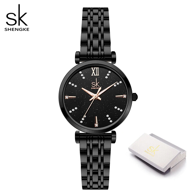 Shengke Top Brand Woman Watch Rose Golden Classical Wristwatch Gift for Women SK Original Design Quartz Watch Relógios Femininos