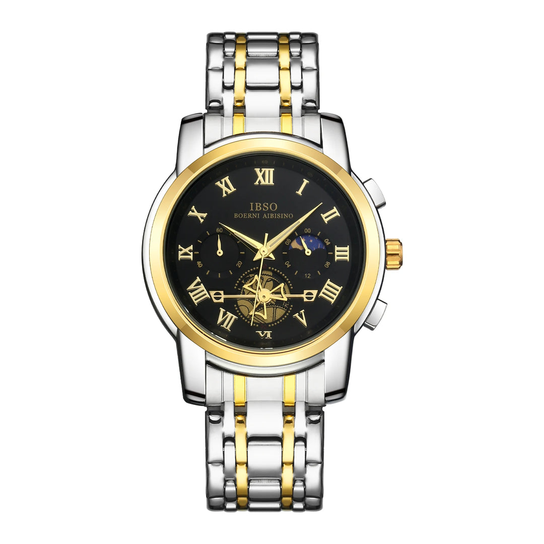 IBSO New 2026 Luxury Quartz Watch Multifunctional Watch 3ATM Waterproof Stop Calendar Solid Stainless Steel Strap Moon Phase