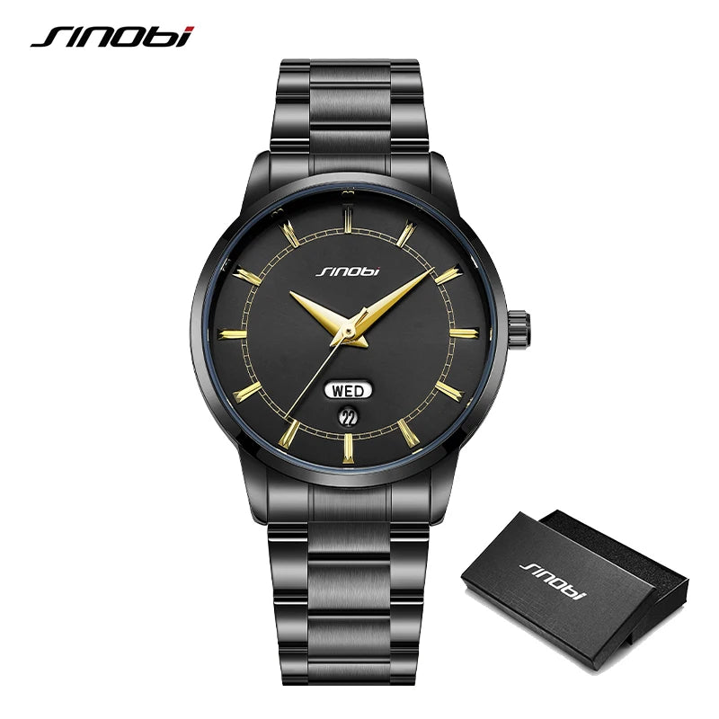 SINOBI Stainless Steel Mens Quartz Watches Top Brand Man's Wristwatches Original Design Male Best Gifts Clock