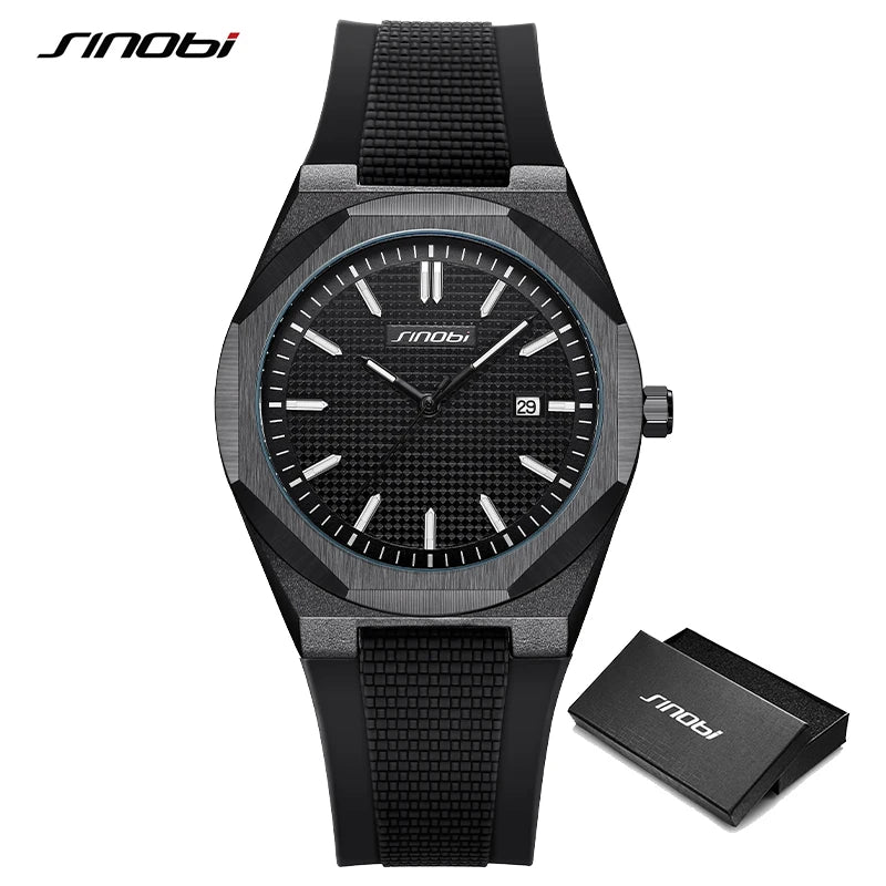 SINOBI New Fashion Design Men's Quartz Watches Original Style Man's Wristwatches Silicone Strap Top Brand Male Best Gifts Clock
