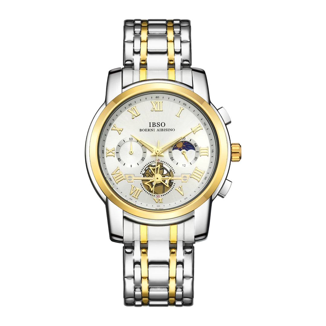 IBSO New 2026 Luxury Quartz Watch Multifunctional Watch 3ATM Waterproof Stop Calendar Solid Stainless Steel Strap Moon Phase