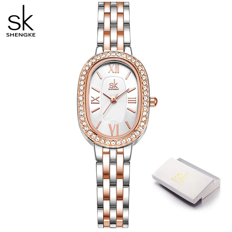 Shengke Elegant Design Ladies Watches Top Luxury Diamond Women's Quartz Wristwatches SK Brand Best Gifts Clock Reloj Mujer