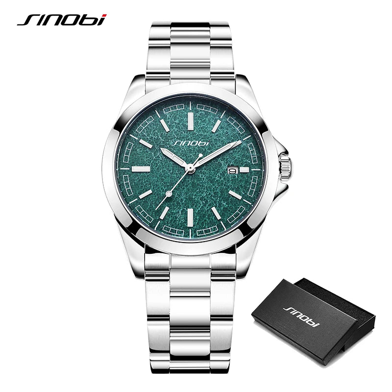 SINOBI High Quality Men's Quartz Watches Original Design Man's Casual Wristwatches Calendar Stainless Steel Male Clock Best Gift