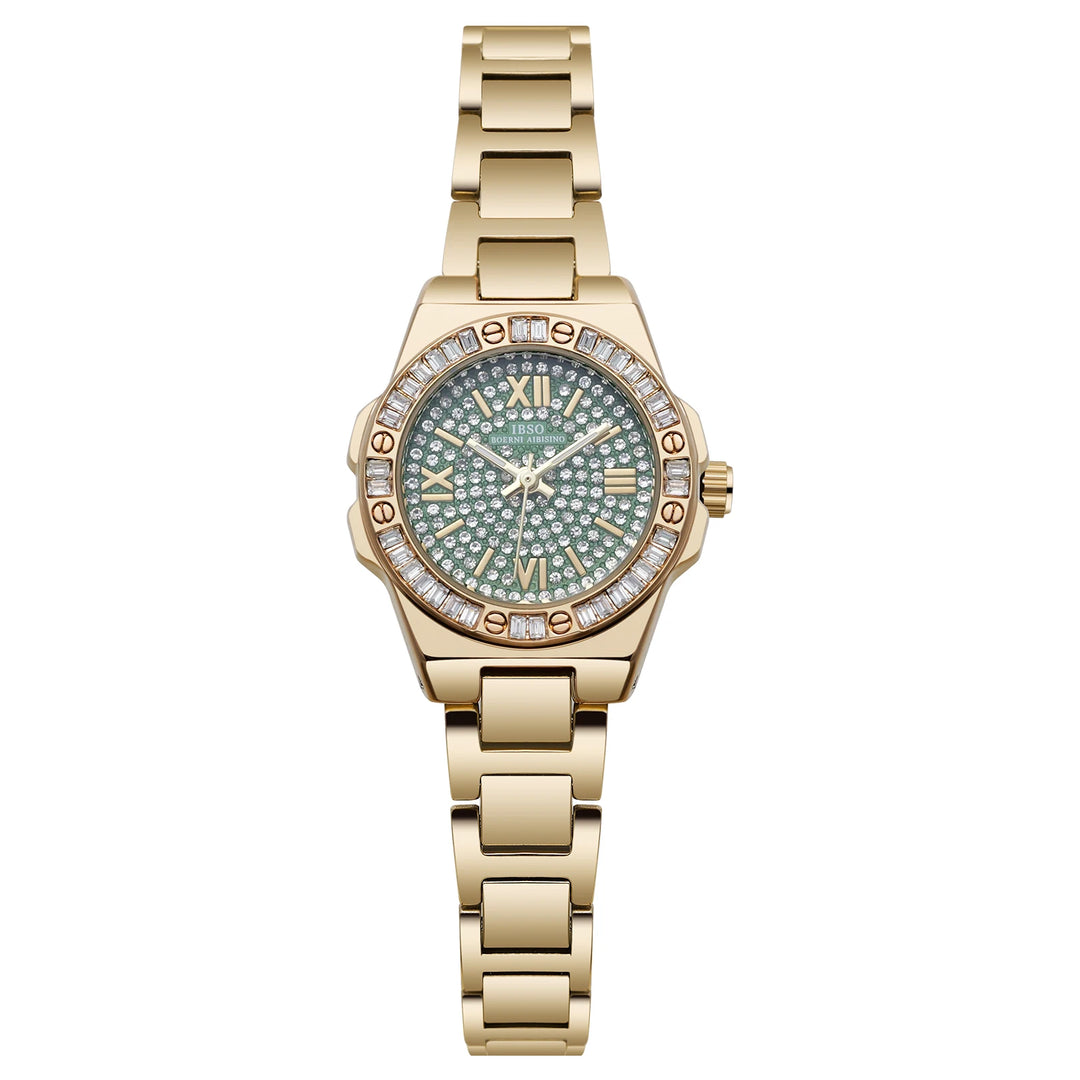 IBSO 2026 Women Luxury Quartz Watches Stainless Steel Strap 3ATM Waterproof Zircon Dial Elegant Lady Clock S1161L