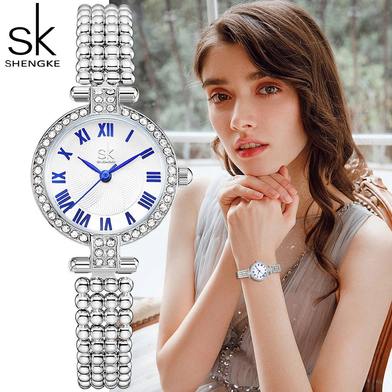 Shengke Fashion Ladies Watches Waterproof Top Brand SK Quartz Silver Clock Women Elegant Design Dress Wrist Watch Reloj Mujer