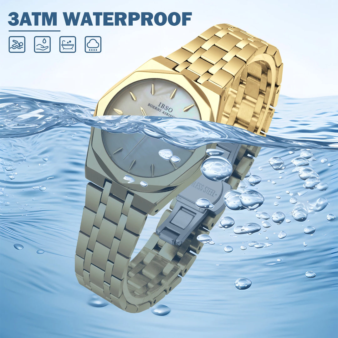 IBSO 2026 Women Quartz Watches 3ATM Japanese Made Movement Stainless Steel Strap Gold Lady Wristwatches Gift For Mother's Day
